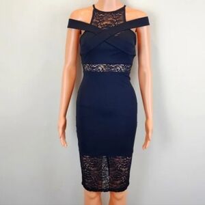 LF SEEK The Lable Black Cold Shoulder Lace Bodycon Dress